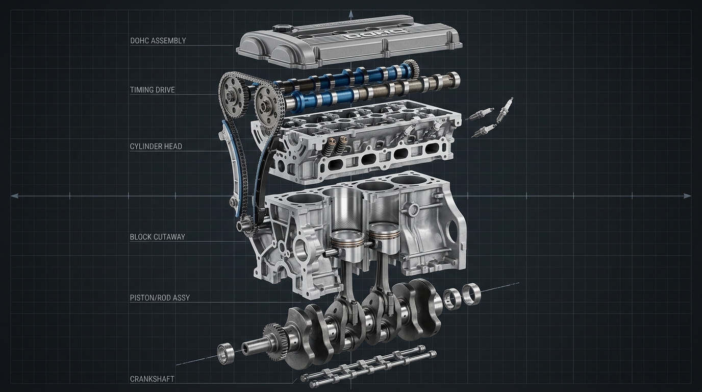 Render 3D de Despiece Mecánico del Motor